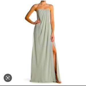Jenny Yoo Raquel Front Slit Strapless Chiffon Gown Morning Mist Women's Size 6